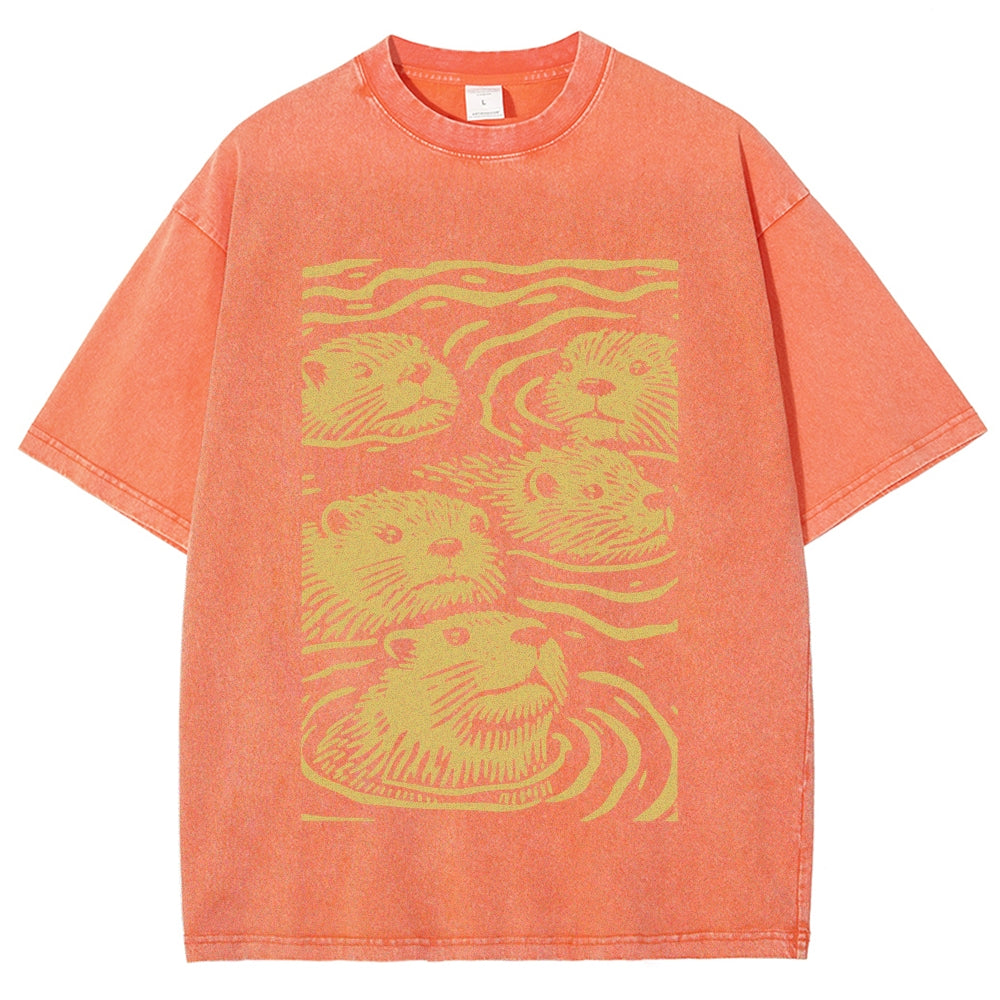 Woodcut Otter Washed T-Shirt