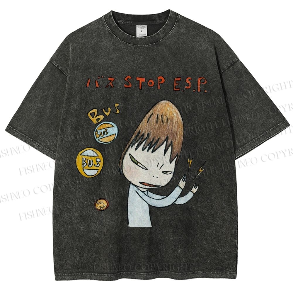 Unisex Bus Stop Yoshitomo Nara Printed Washed Tee
