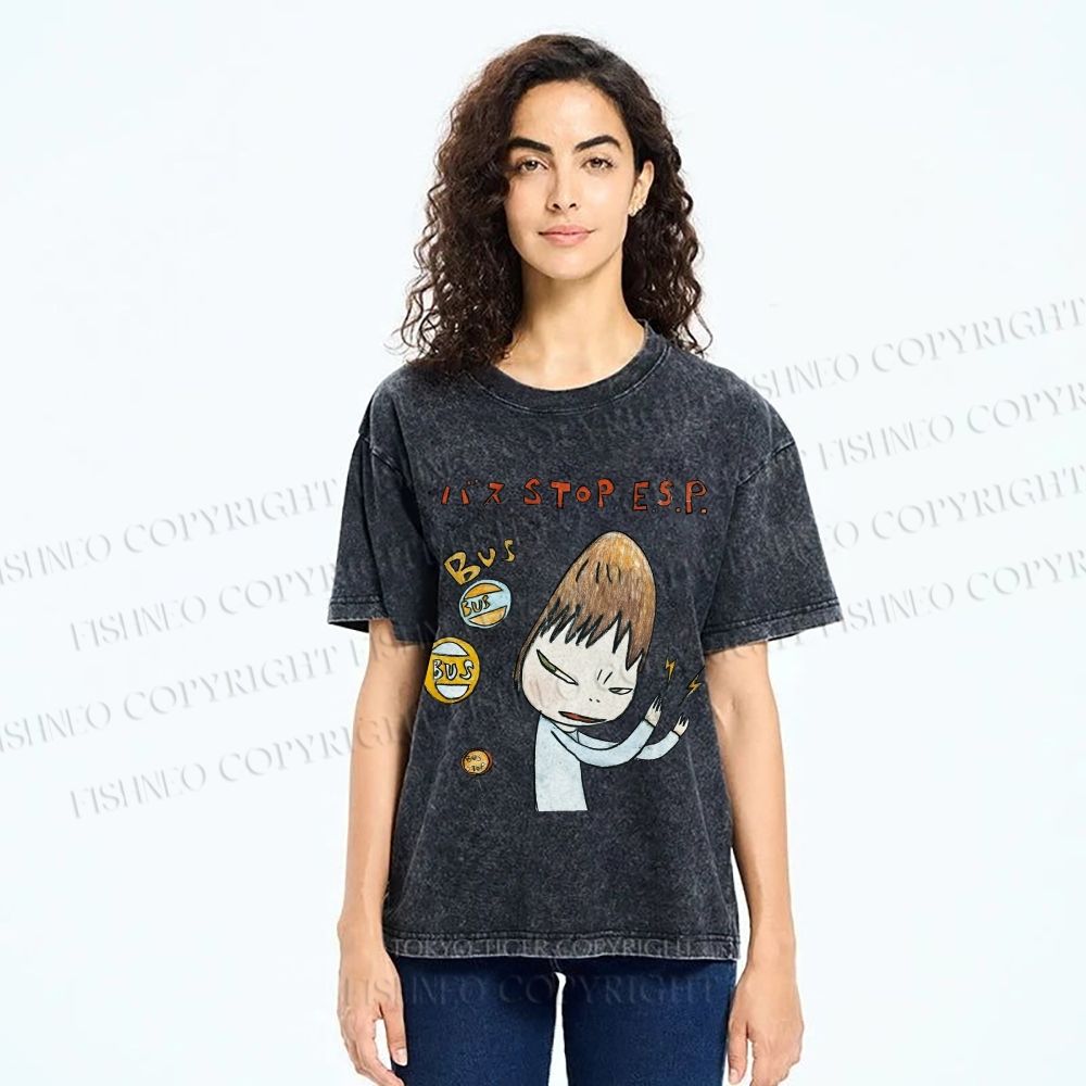 Unisex Bus Stop Yoshitomo Nara Printed Washed Tee