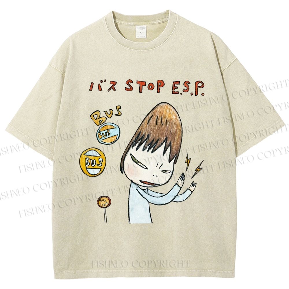 Unisex Bus Stop Yoshitomo Nara Printed Washed Tee