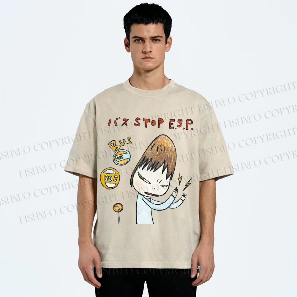 Unisex Bus Stop Yoshitomo Nara Printed Washed Tee