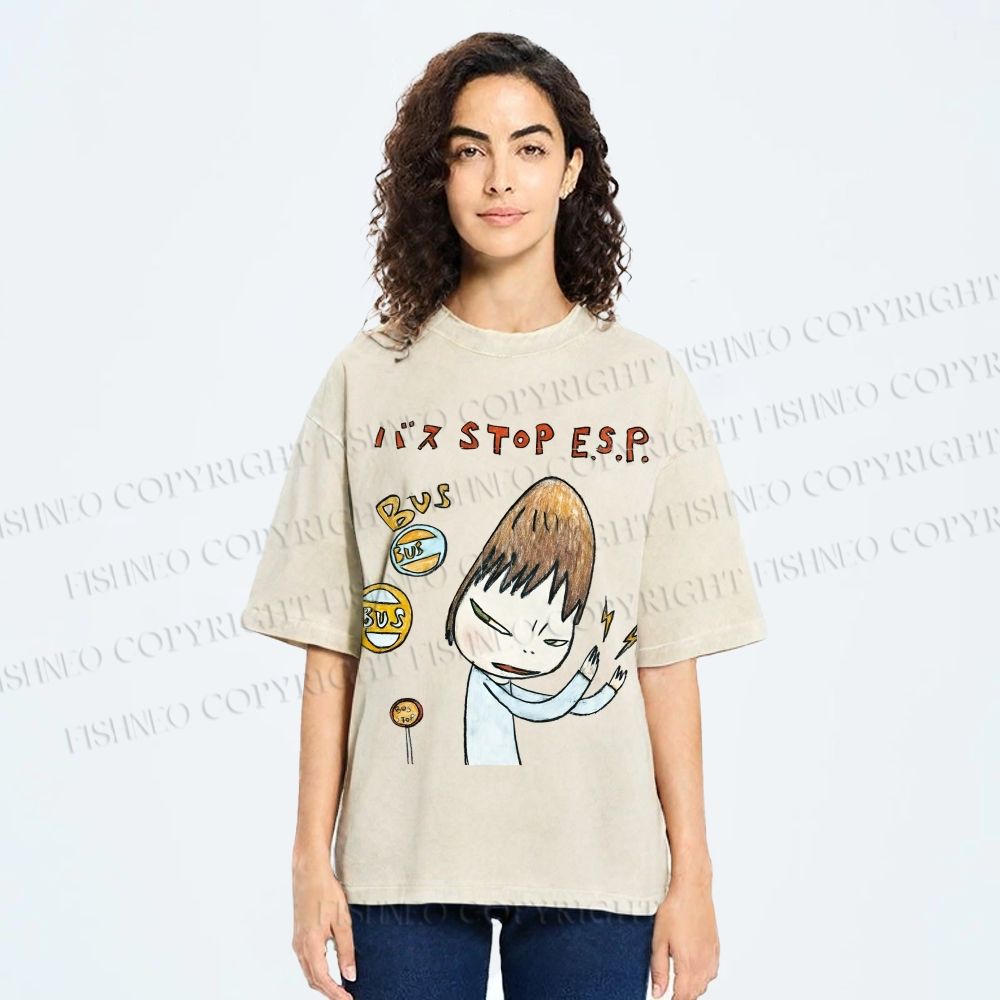 Unisex Bus Stop Yoshitomo Nara Printed Washed Tee