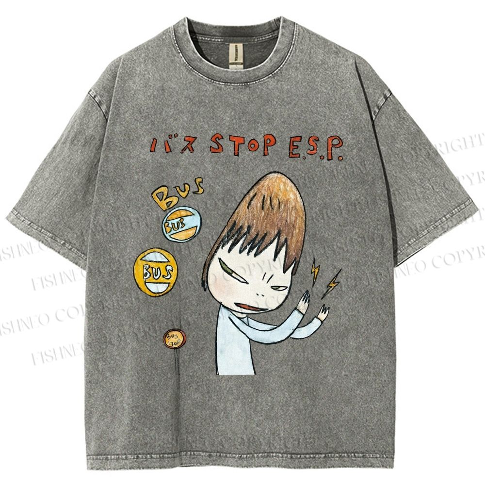 Unisex Bus Stop Yoshitomo Nara Printed Washed Tee