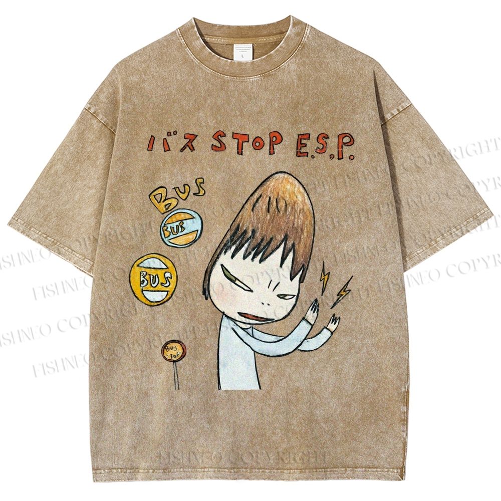 Unisex Bus Stop Yoshitomo Nara Printed Washed Tee