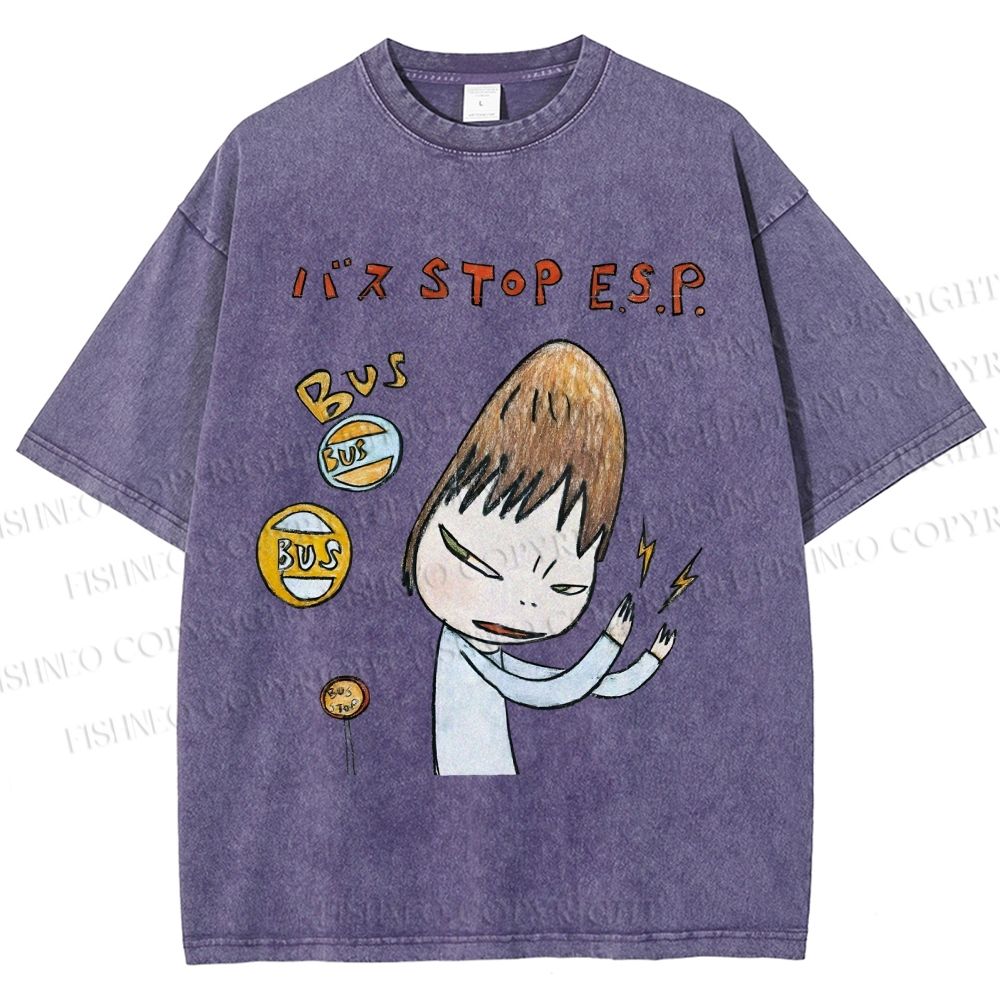 Unisex Bus Stop Yoshitomo Nara Printed Washed Tee