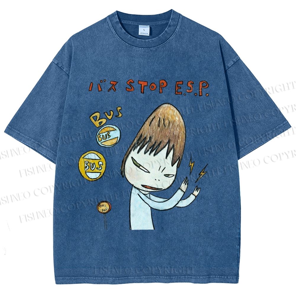 Unisex Bus Stop Yoshitomo Nara Printed Washed Tee