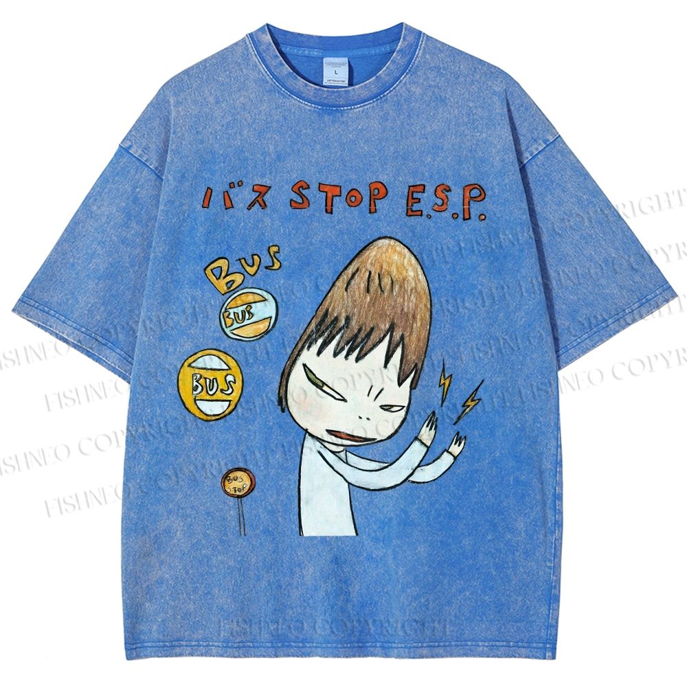 Unisex Bus Stop Yoshitomo Nara Printed Washed Tee