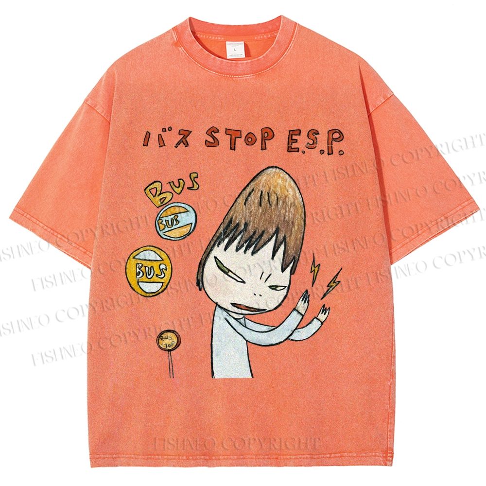 Unisex Bus Stop Yoshitomo Nara Printed Washed Tee