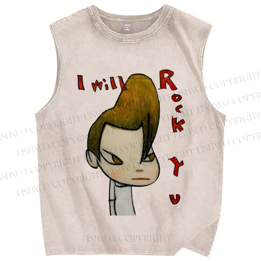 Unisex Yoshitomo Nara Will Rock You Printed Washed Tank Top