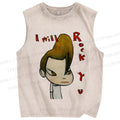 Unisex Yoshitomo Nara Will Rock You Printed Washed Tank Top