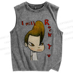 Unisex Yoshitomo Nara Will Rock You Printed Washed Tank Top
