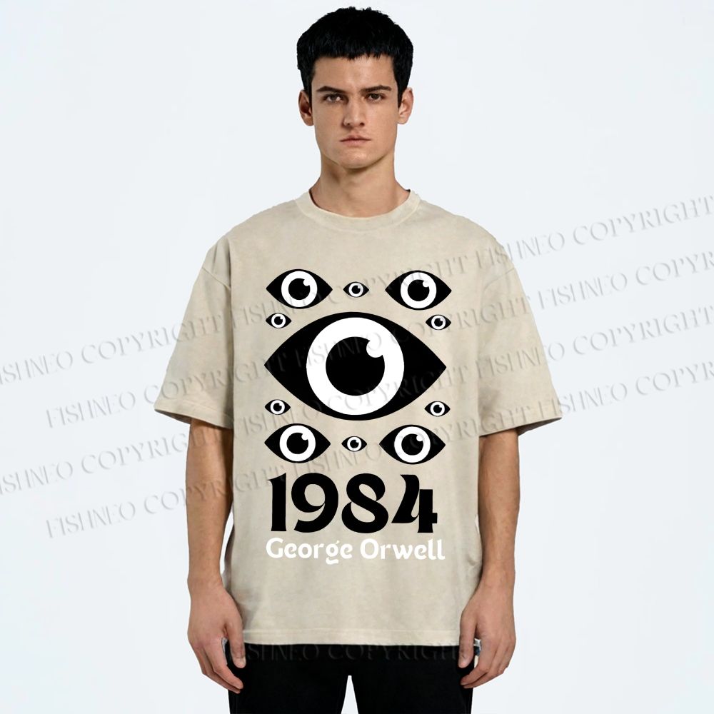 Unisex Artistic Geometric Eyes Printed Washed Tee