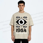 Unisex Artistic Geometric Eyes Printed Washed Tee