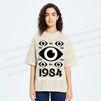 Unisex Artistic Geometric Eyes Printed Washed Tee