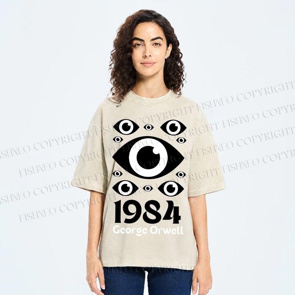Unisex Artistic Geometric Eyes Printed Washed Tee
