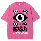 Unisex Artistic Geometric Eyes Printed Washed Tee