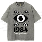 Unisex Artistic Geometric Eyes Printed Washed Tee