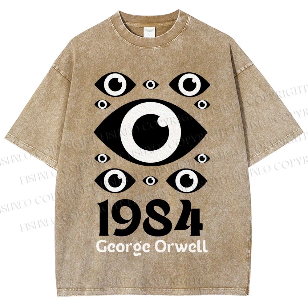 Unisex Artistic Geometric Eyes Printed Washed Tee