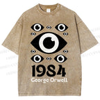 Unisex Artistic Geometric Eyes Printed Washed Tee