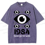 Unisex Artistic Geometric Eyes Printed Washed Tee