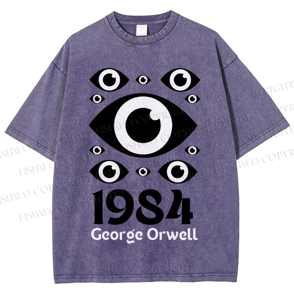 Unisex Artistic Geometric Eyes Printed Washed Tee