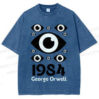 Unisex Artistic Geometric Eyes Printed Washed Tee