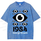 Unisex Artistic Geometric Eyes Printed Washed Tee