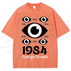 Unisex Artistic Geometric Eyes Printed Washed Tee
