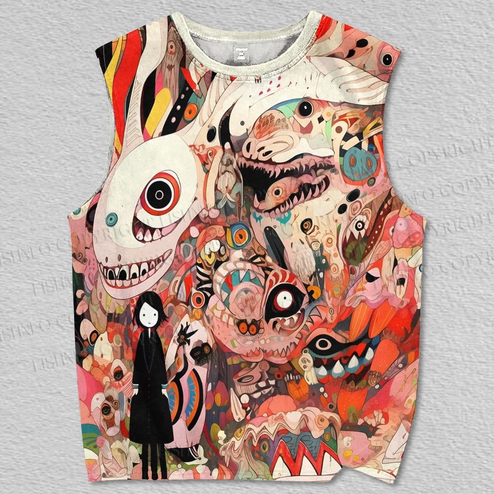 Unisex Japanese Eye Monsters Girl Printed Tank Top