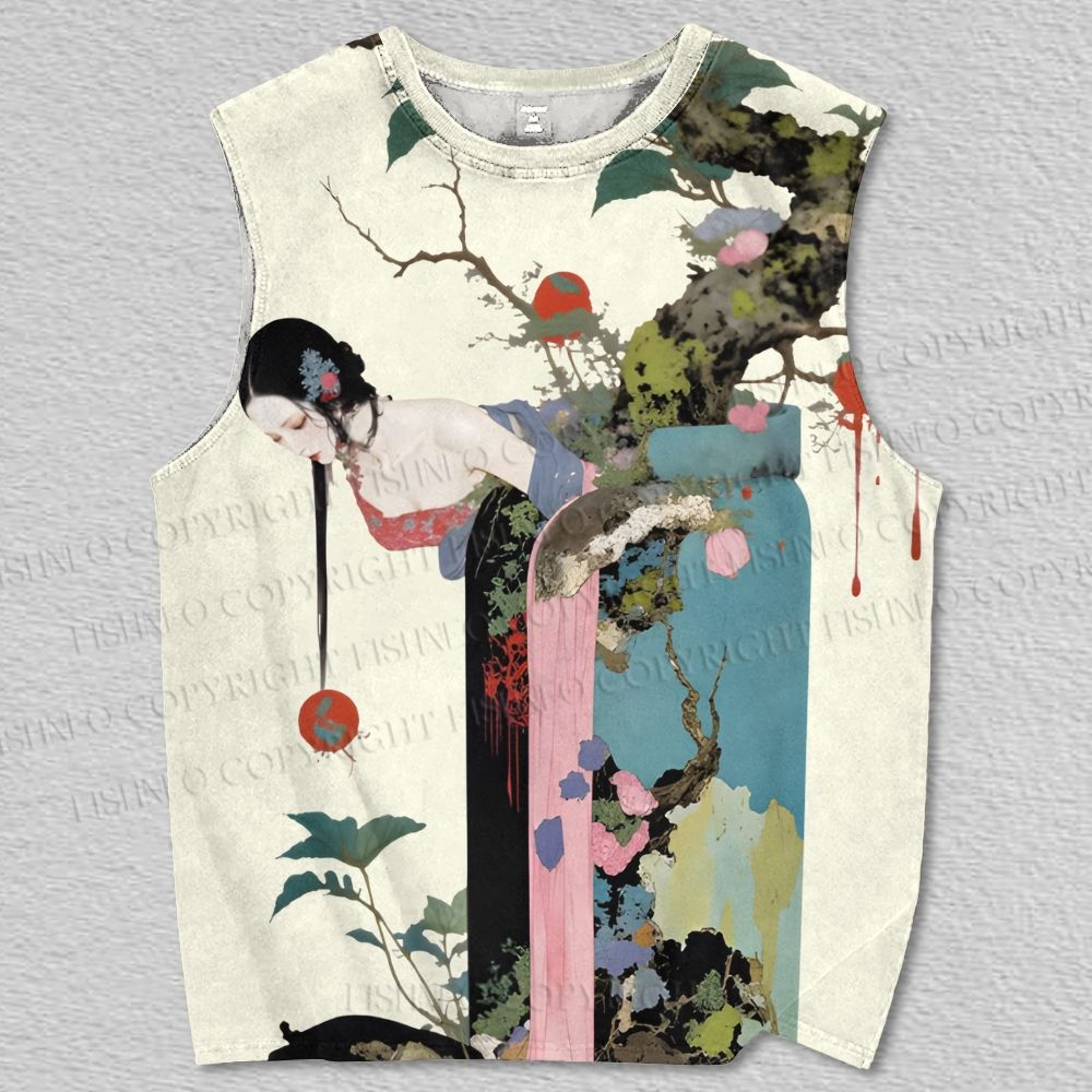 Unisex Vintage Tree Woman Japanese Art Printed Tank Top