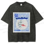 Unisex Vintage Fish Tank Stamp Printed Washed Tee
