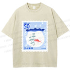 Unisex Vintage Fish Tank Stamp Printed Washed Tee