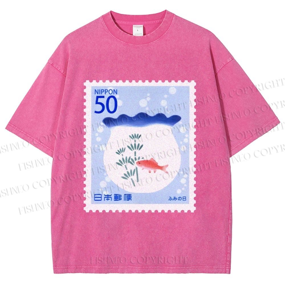 Unisex Vintage Fish Tank Stamp Printed Washed Tee