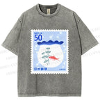 Unisex Vintage Fish Tank Stamp Printed Washed Tee