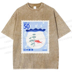 Unisex Vintage Fish Tank Stamp Printed Washed Tee