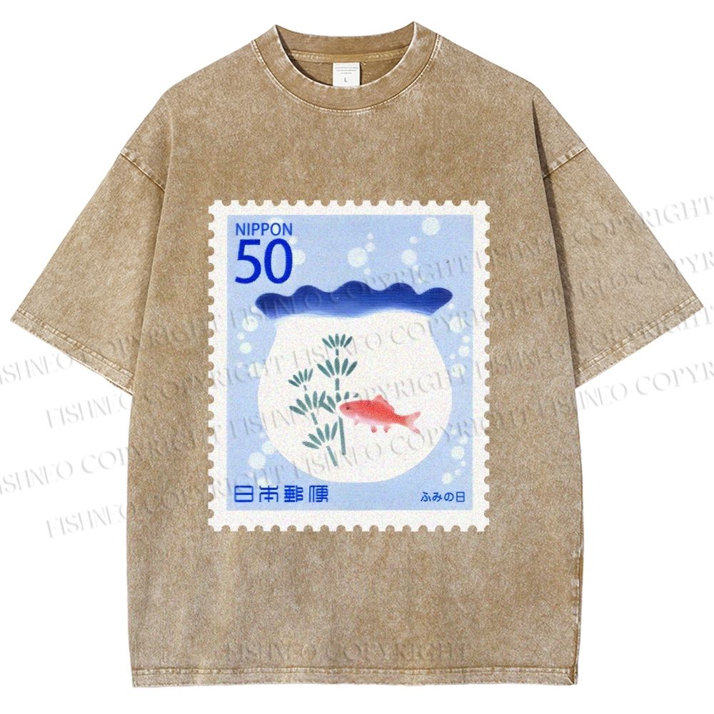 Unisex Vintage Fish Tank Stamp Printed Washed Tee