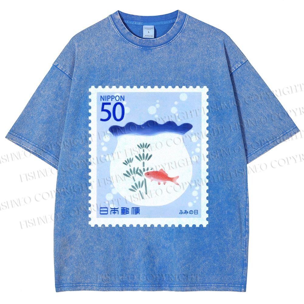 Unisex Vintage Fish Tank Stamp Printed Washed Tee