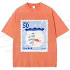Unisex Vintage Fish Tank Stamp Printed Washed Tee