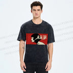 Unisex Smoking Lady Japanese Sign Printed Washed Tee