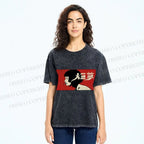 Unisex Smoking Lady Japanese Sign Printed Washed Tee