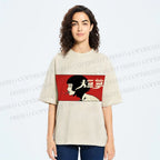 Unisex Smoking Lady Japanese Sign Printed Washed Tee