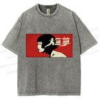 Unisex Smoking Lady Japanese Sign Printed Washed Tee