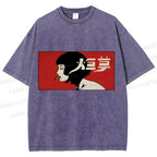Unisex Smoking Lady Japanese Sign Printed Washed Tee
