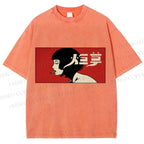 Unisex Smoking Lady Japanese Sign Printed Washed Tee