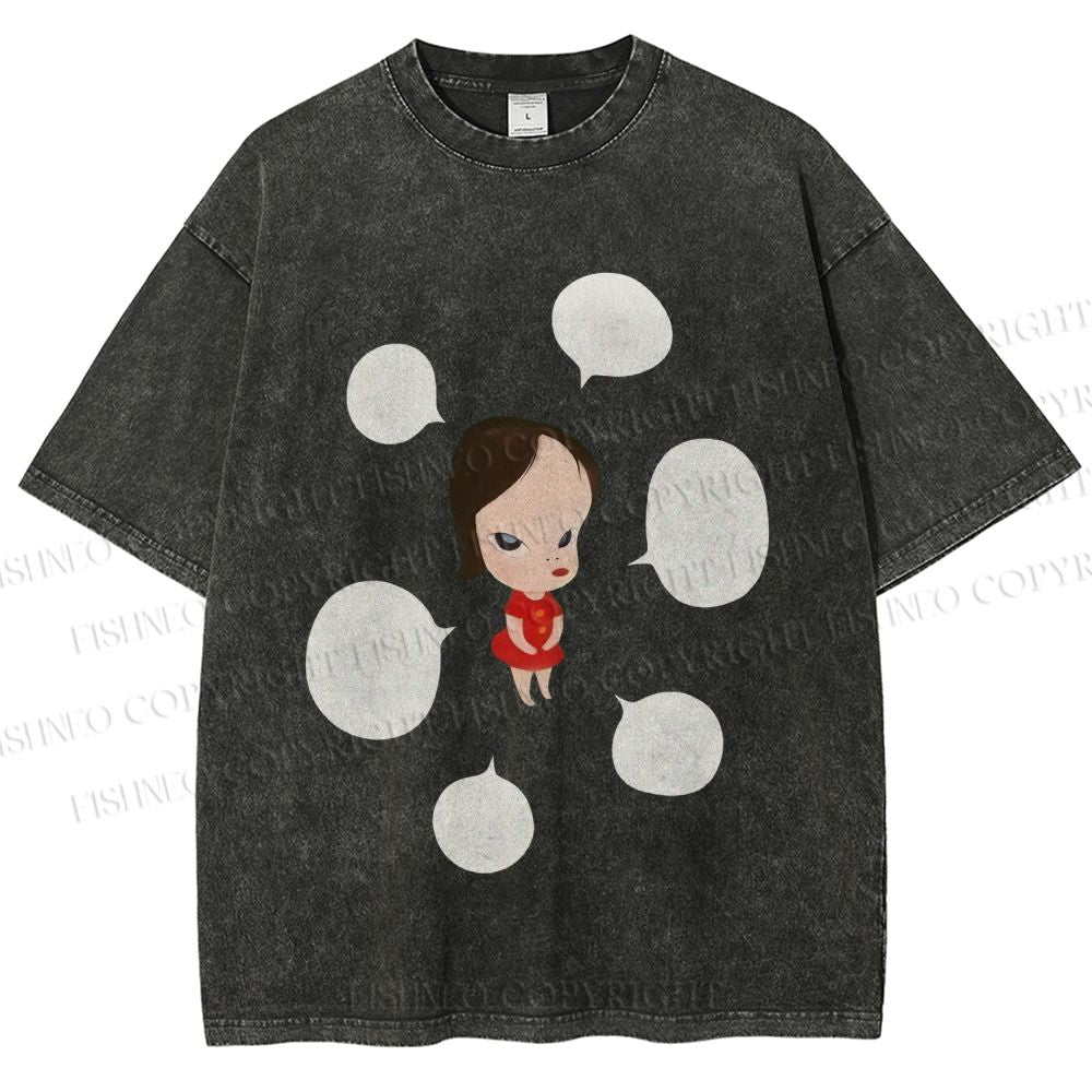 Unisex Yoshitomo Nara Girl Got Lot Ideas Printed Washed Tee