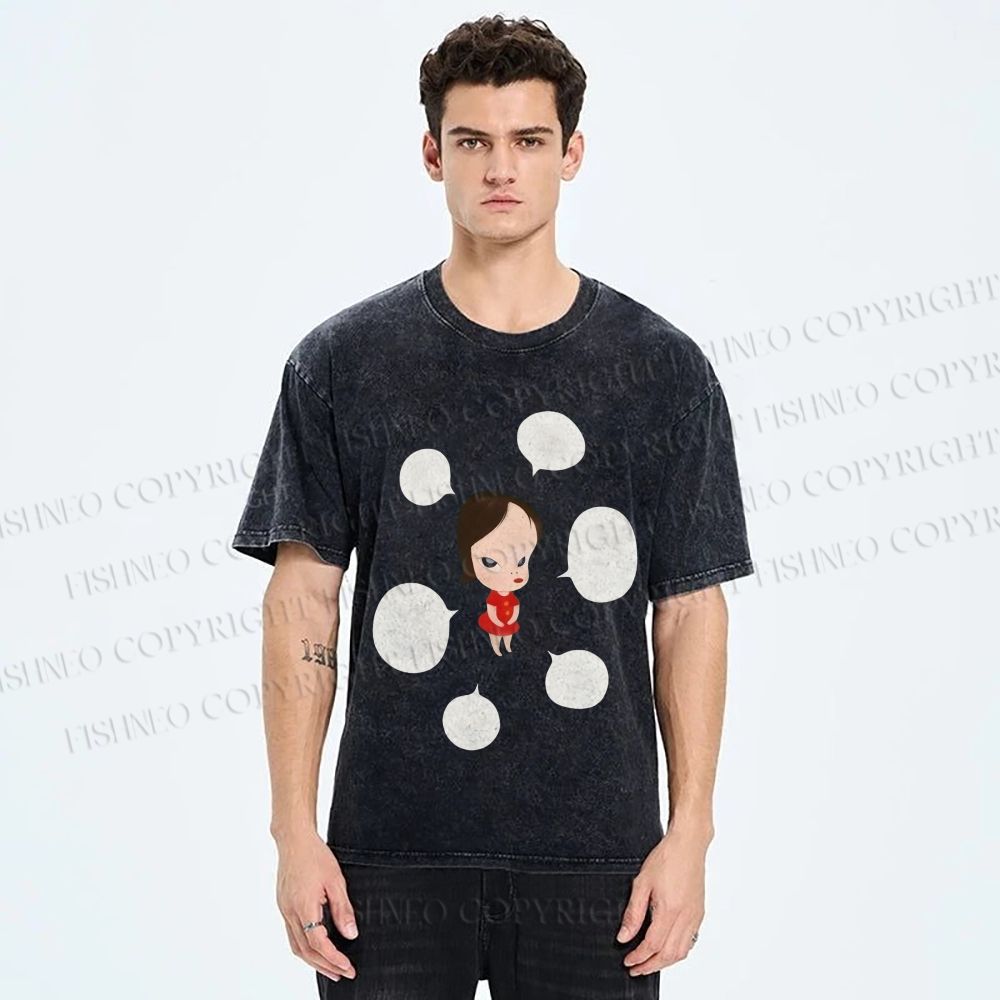 Unisex Yoshitomo Nara Girl Got Lot Ideas Printed Washed Tee