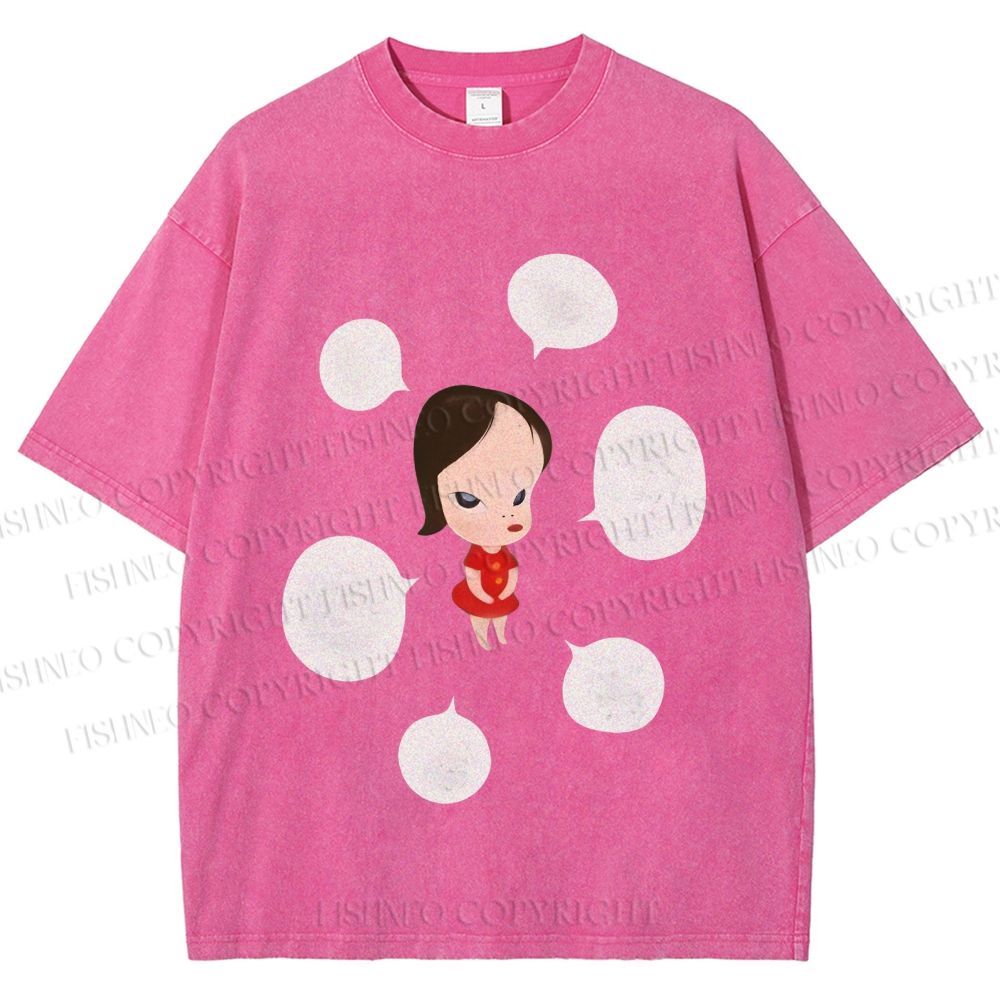 Unisex Yoshitomo Nara Girl Got Lot Ideas Printed Washed Tee
