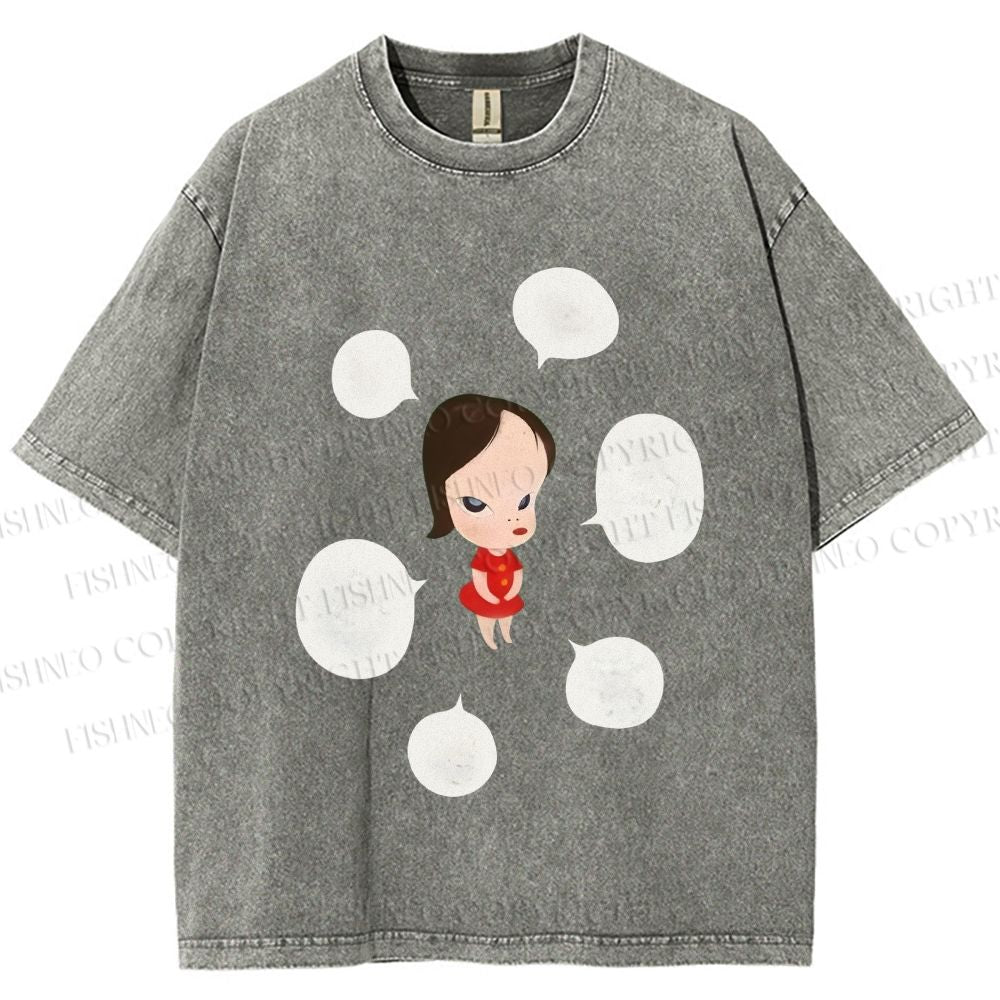 Unisex Yoshitomo Nara Girl Got Lot Ideas Printed Washed Tee