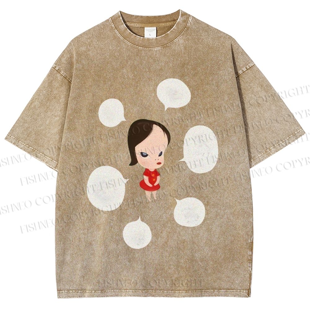 Unisex Yoshitomo Nara Girl Got Lot Ideas Printed Washed Tee