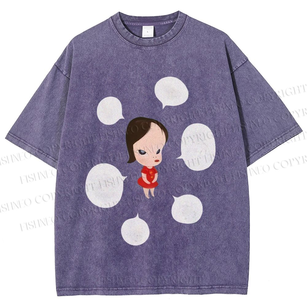 Unisex Yoshitomo Nara Girl Got Lot Ideas Printed Washed Tee